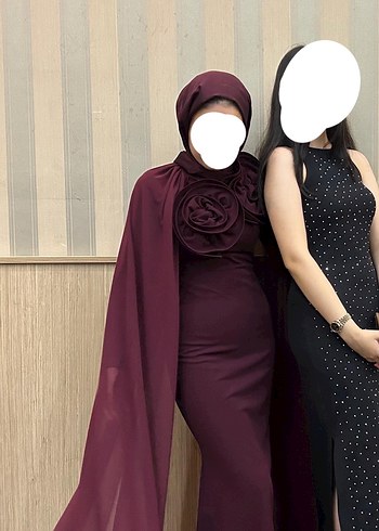 Abiye Bordo Uzun Kollu Yüksek Yakalı Uzun Abiye Elbise