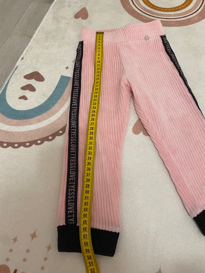 Kız Çocuk Pembe Fitilli Kadife Tayt - Görsel 4