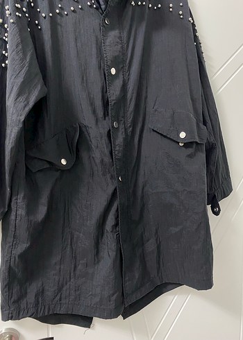 Düğmeli Siyah Uzun Ceket - Görsel 4