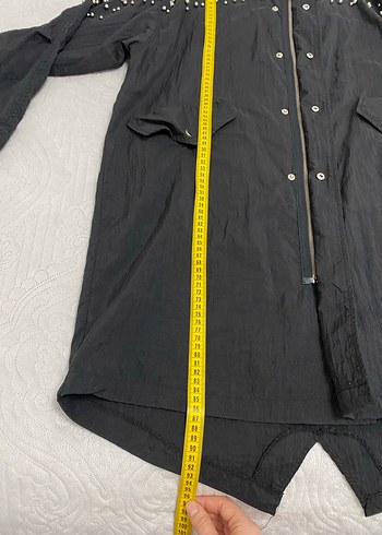 Düğmeli Siyah Uzun Ceket - Görsel 9