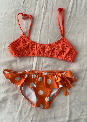 Turuncu Puantiyeli Kız Çocuk Bikini