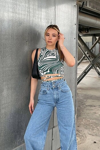 Zebra ip bağlamalı crop top