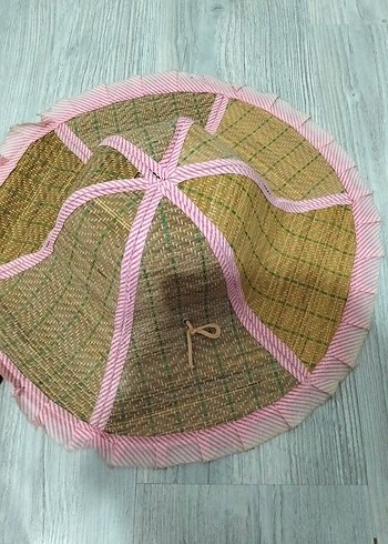 Pembe Fırfırlı hasır katlanabilir Kadın Şapka