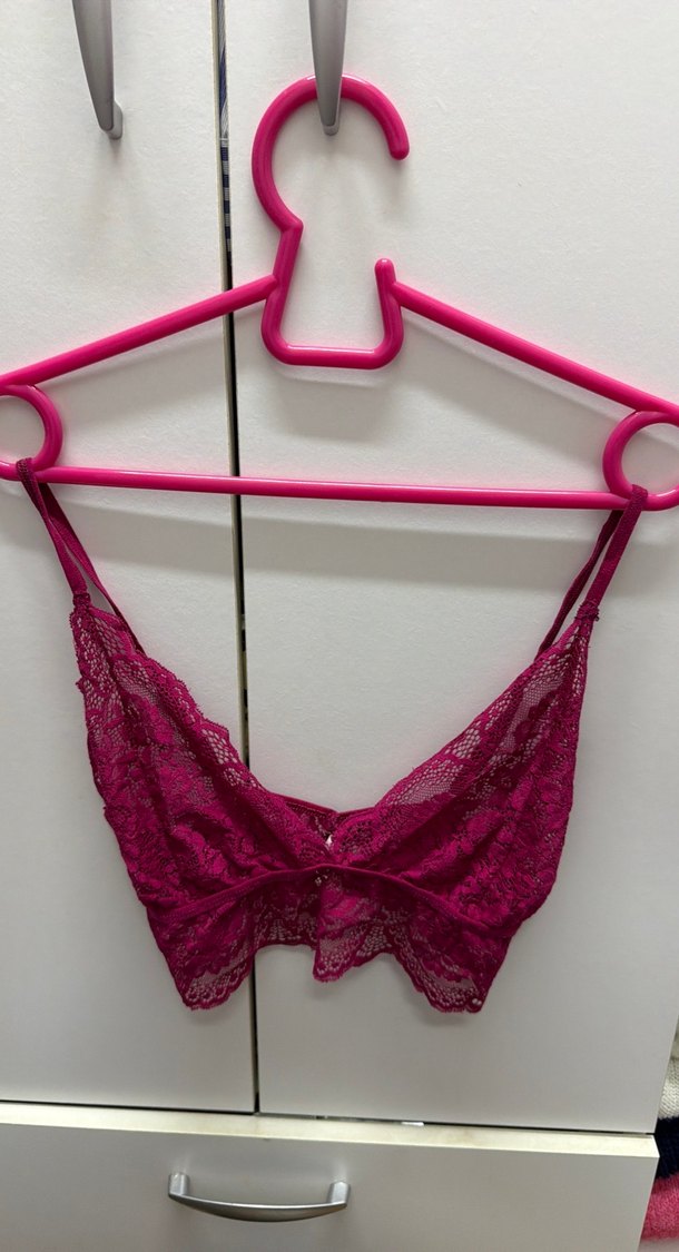 Koyu Pembe Dantelli Bohem Bralet - Görsel 3