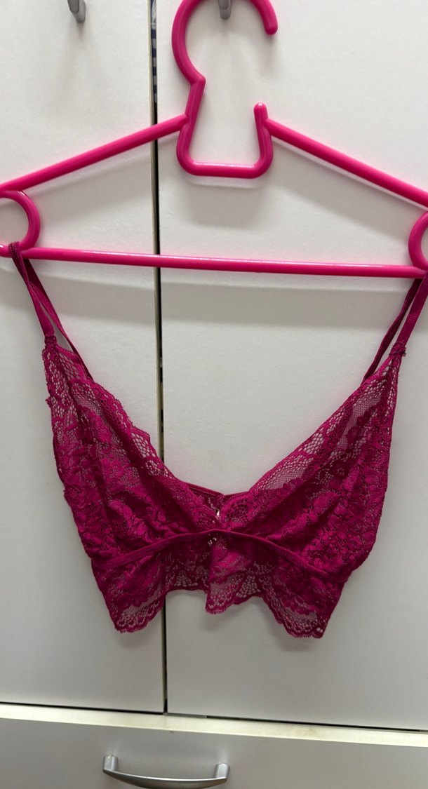 Koyu Pembe Dantelli Bohem Bralet - Görsel 2