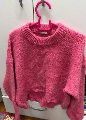 Pembe Örgü Kadın Triko Kazak - Görsel 2