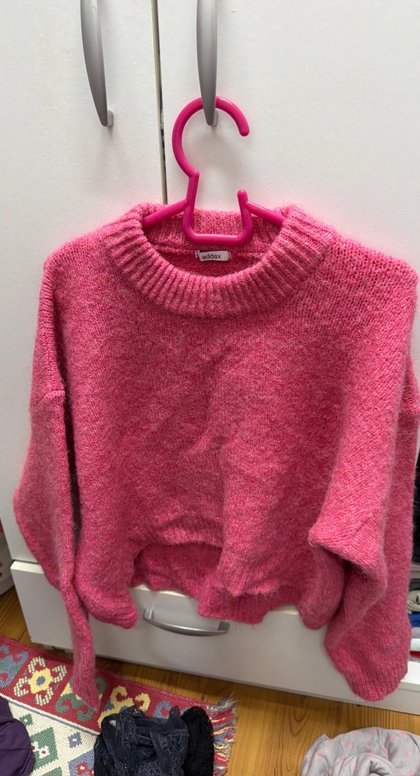 Pembe Örgü Kadın Triko Kazak - Görsel 2