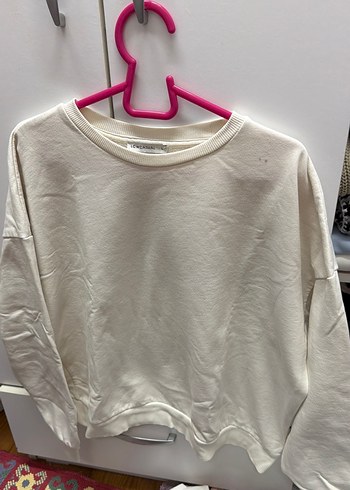 Beyaz Pamuklu Salaş Kadın Sweatshirt - Görsel 2