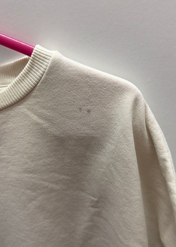 Beyaz Pamuklu Salaş Kadın Sweatshirt - Görsel 5