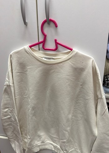 Beyaz Pamuklu Salaş Kadın Sweatshirt - Görsel 3