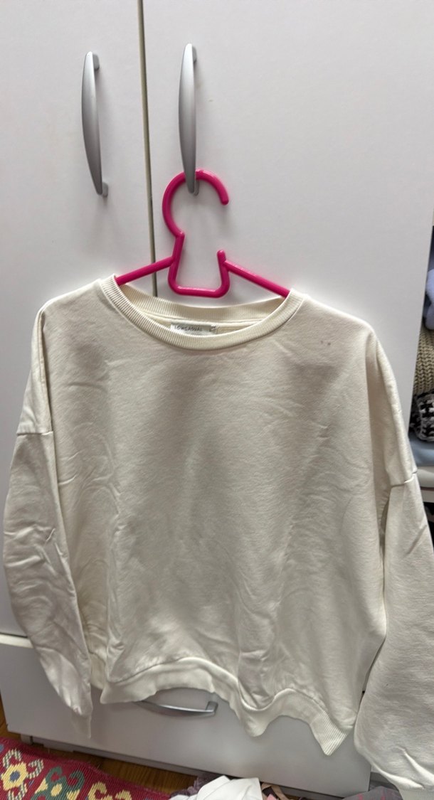 Beyaz Pamuklu Salaş Kadın Sweatshirt - Görsel 3