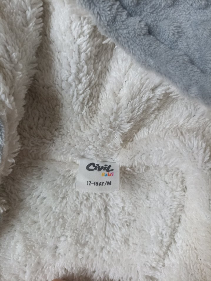 2 Adet Kapüşonlu Gri Erkek Bebek Peluş Tulumu - Görsel 3