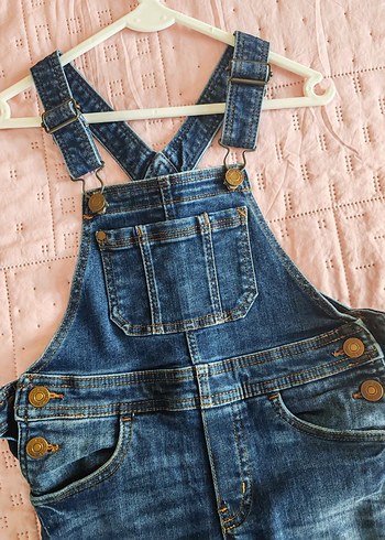 Kız Çocuk Mavi Denim Askılı Tulum