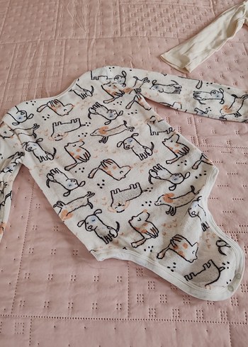 Uzun Kollu Bebek Body Seti, Bej ve Desenli - Görsel 4