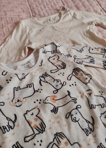 Uzun Kollu Bebek Body Seti, Bej ve Desenli - Görsel 2