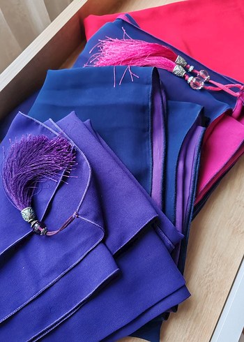 Püsküllü Renkli Krep Şifon Kadın Şalları - Görsel 5