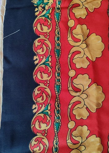 Çok Renkli %100 İpek Kadın Vintage Eşarp - Görsel 8