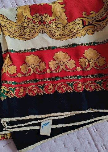 Çok Renkli %100 İpek Kadın Vintage Eşarp - Görsel 10