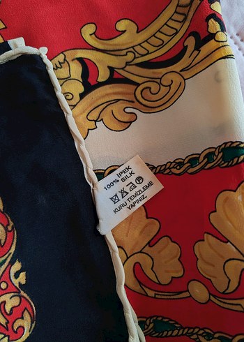 Çok Renkli %100 İpek Kadın Vintage Eşarp - Görsel 9