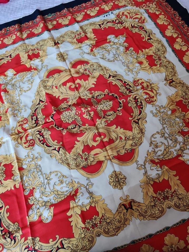 Çok Renkli %100 İpek Kadın Vintage Eşarp - Görsel 5