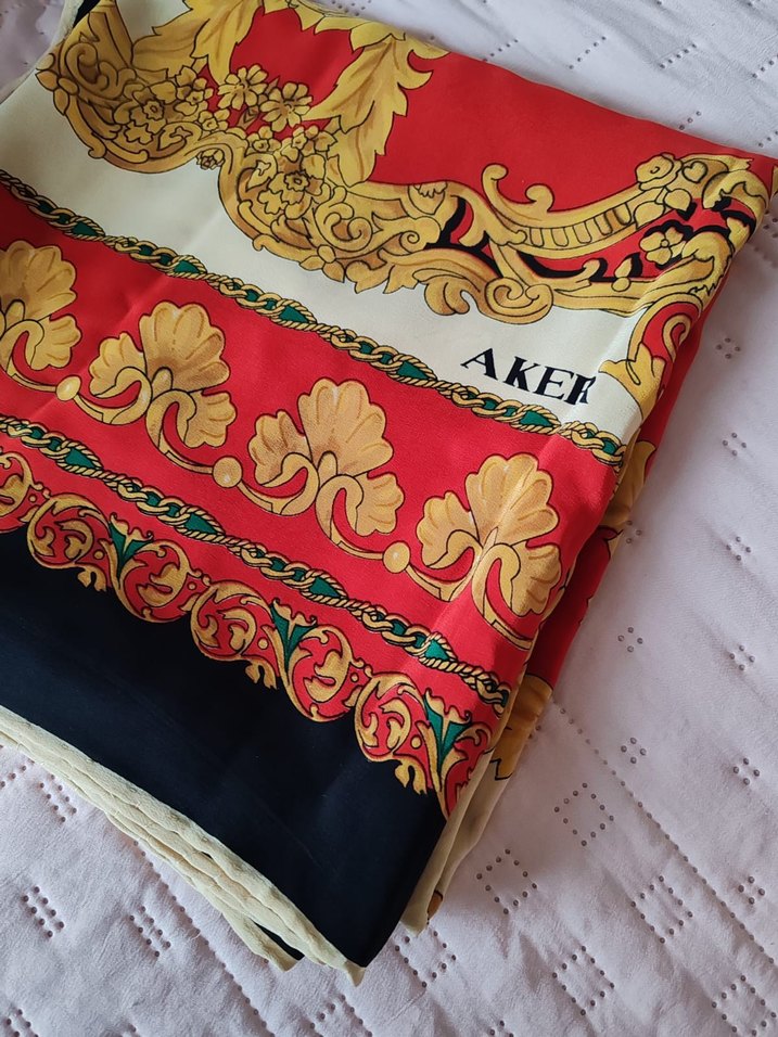 Çok Renkli %100 İpek Kadın Vintage Eşarp - Görsel 3