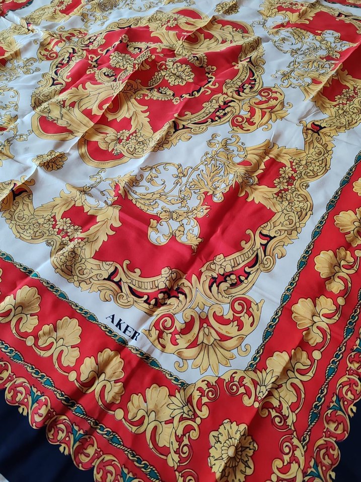 Çok Renkli %100 İpek Kadın Vintage Eşarp - Görsel 4