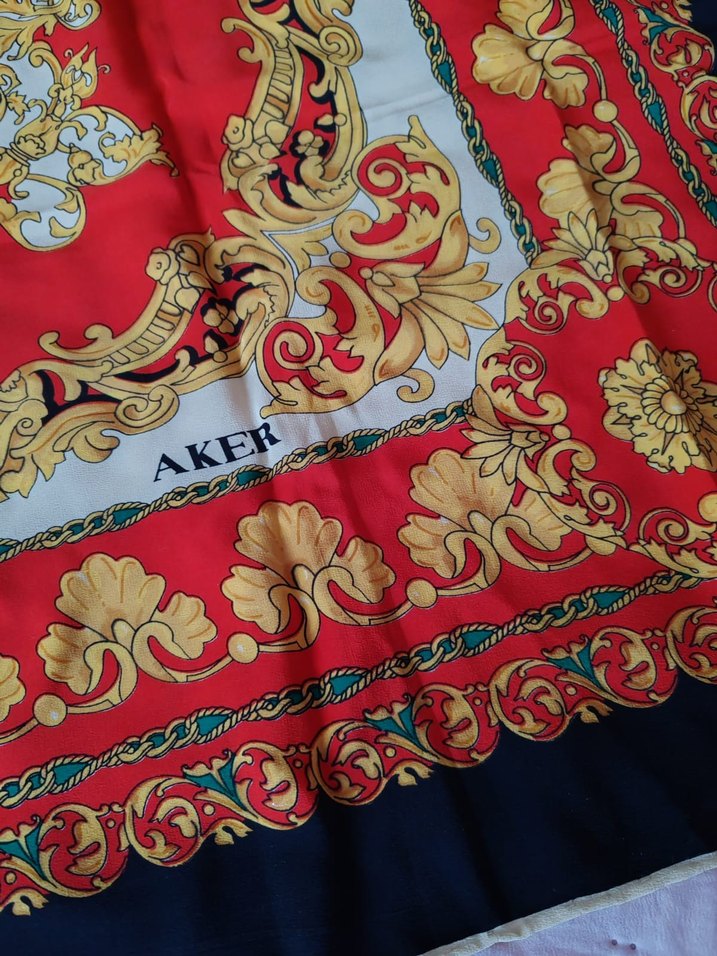 Çok Renkli %100 İpek Kadın Vintage Eşarp - Görsel 2