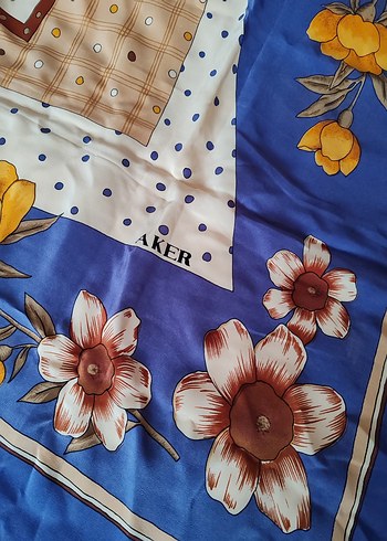 Mavi Bohem %100 İpek Kadın Vintage Eşarp - Görsel 4