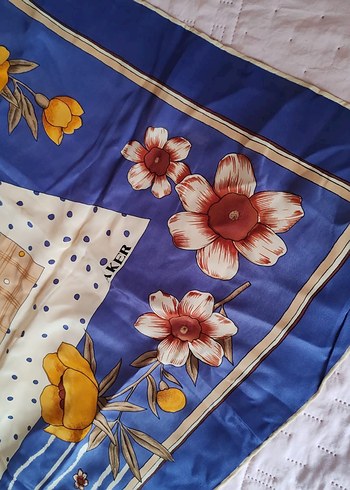 Mavi Bohem %100 İpek Kadın Vintage Eşarp - Görsel 2