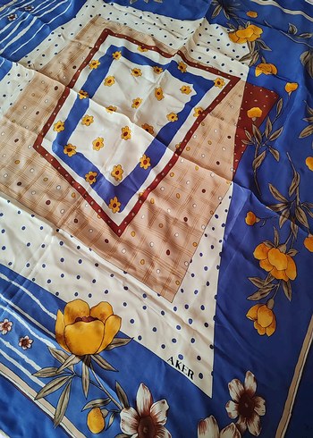 Mavi Bohem %100 İpek Kadın Vintage Eşarp - Görsel 3