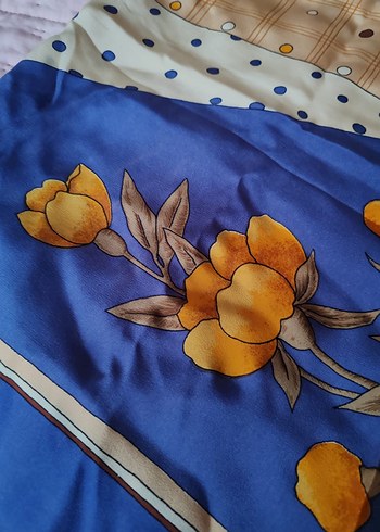 Mavi Bohem %100 İpek Kadın Vintage Eşarp - Görsel 6