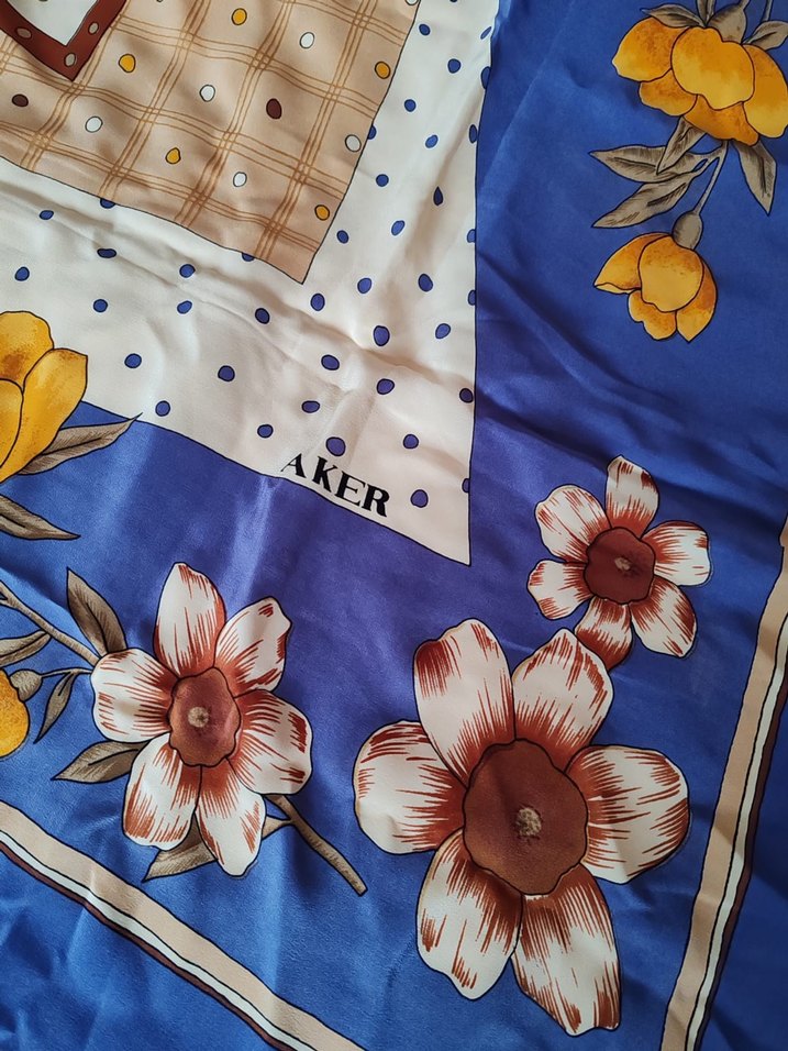 Mavi Bohem %100 İpek Kadın Vintage Eşarp - Görsel 4