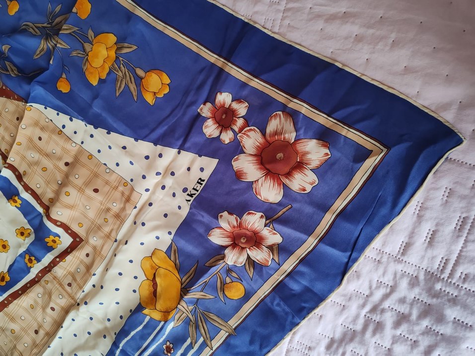 Mavi Bohem %100 İpek Kadın Vintage Eşarp - Görsel 2