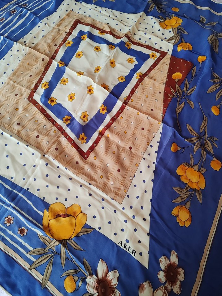 Mavi Bohem %100 İpek Kadın Vintage Eşarp - Görsel 3