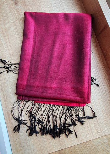 Armanda %100 İpek Bordo Siyah İpek Şal Püsküllü - Görsel 4