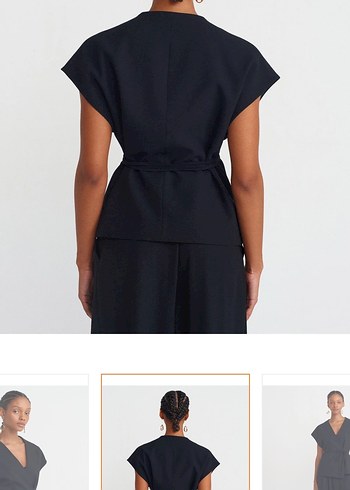 Kadın Bel Kemerli Kruvaze Yelek Takım - Görsel 3