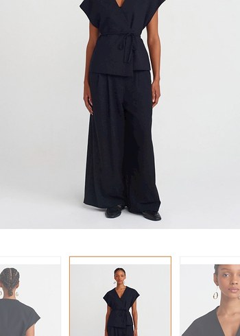 Kadın Bel Kemerli Kruvaze Yelek Takım - Görsel 5