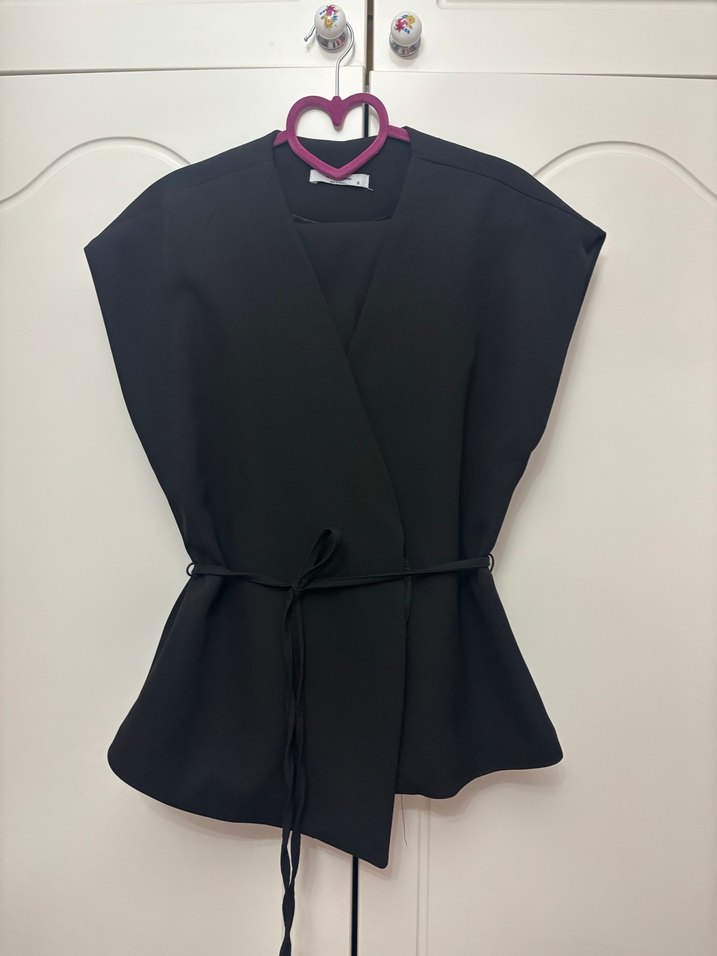 Kadın Bel Kemerli Kruvaze Yelek - Görsel 2