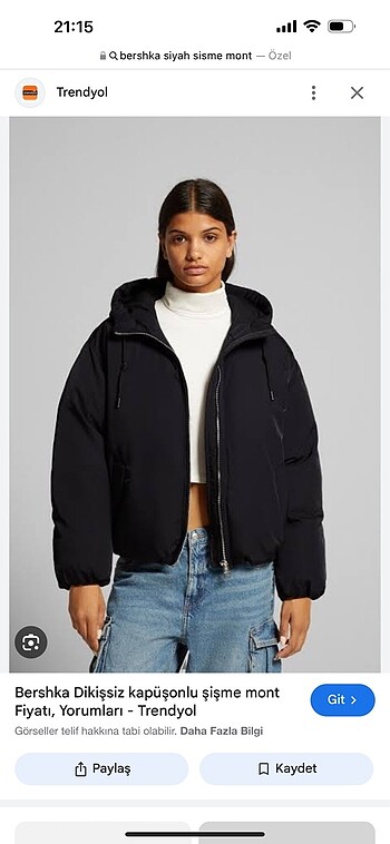 BERSHKA SİYAH SİSME MONT