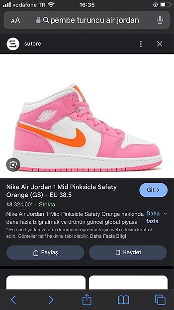 Nike PEMBE AİR JORDAN KIZ ACİL SATILIK