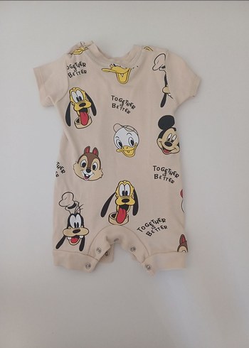 Bej Baskılı Kısa Kollu Bebek Tulum