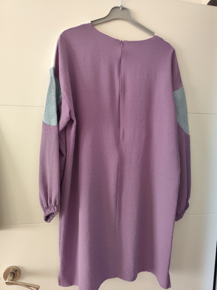 Düğmeli Mor Uzun Kollu Salaş Tunik - Görsel 2