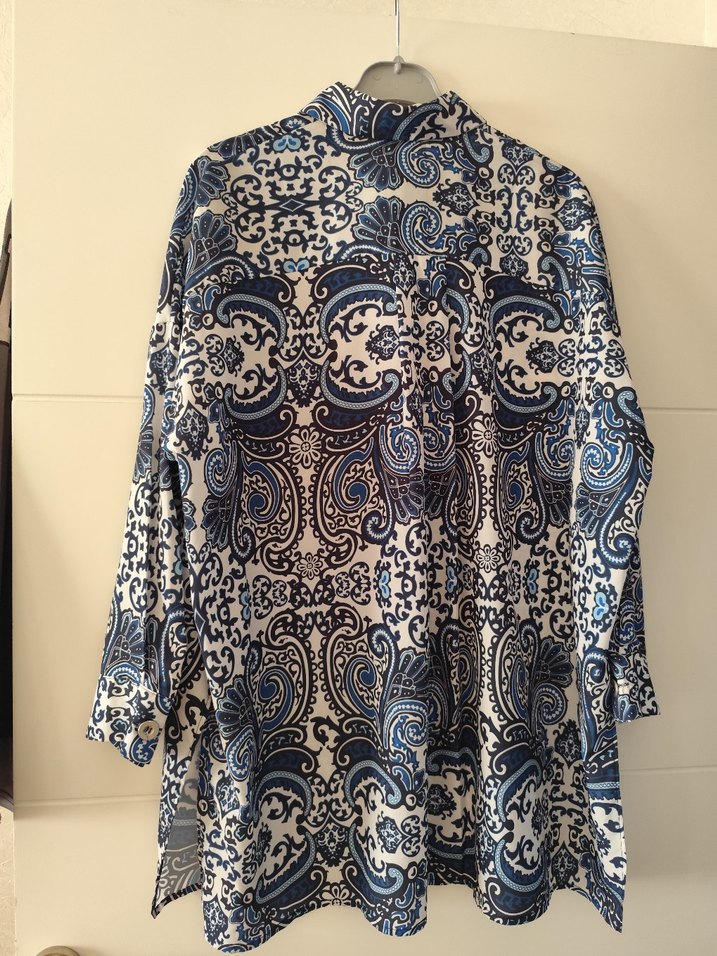 Düğmeli Mavi Desenli Bohem Kadın Gömlek - Görsel 2