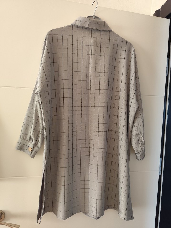 Gri Kareli Uzun Kollu Keten Gömlek - Görsel 2