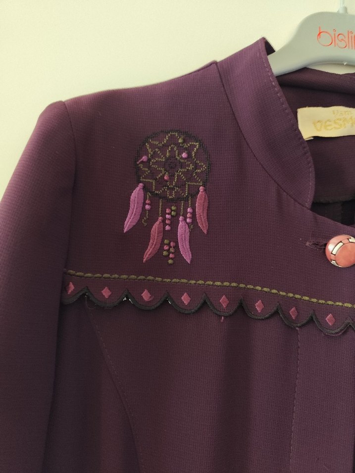 koyu mor Nakışlı Uzun Kap Diger - Görsel 2