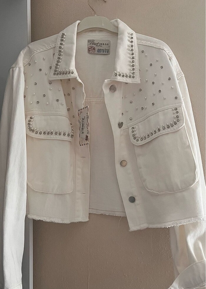 Beyaz incili ceket - Görsel 2