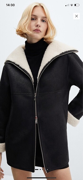 MANGO Suni kürk astarlı palto - Görsel 6