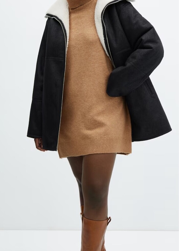 MANGO Suni kürk astarlı palto - Görsel 5