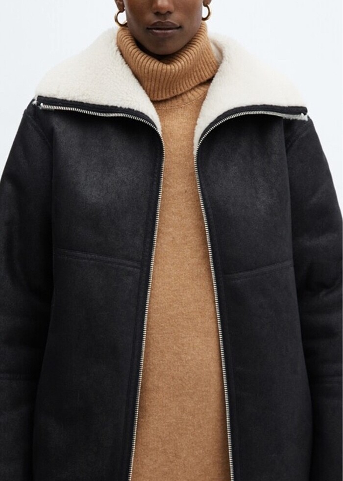 MANGO Suni kürk astarlı palto - Görsel 4