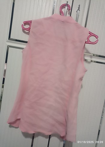 Pembe Kolsuz V Yaka Keten Bluz